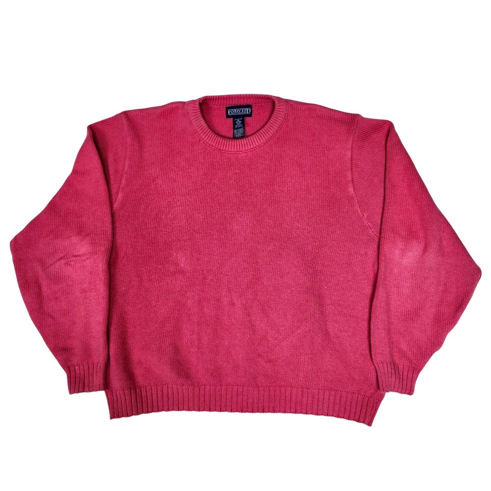 Vintage Lands End Ribbed Heavy Knit Statement Sweater Preppy Oversized Pink XL